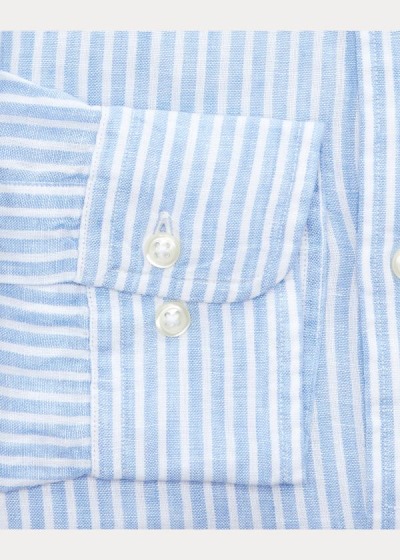 Camisa Polo Ralph Lauren Hombre Azules / Blancos - Slim Fit Striped Linen - FMKUP5362